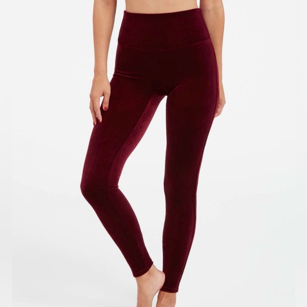 SPANX Rich Burgundy Velvet Leggings